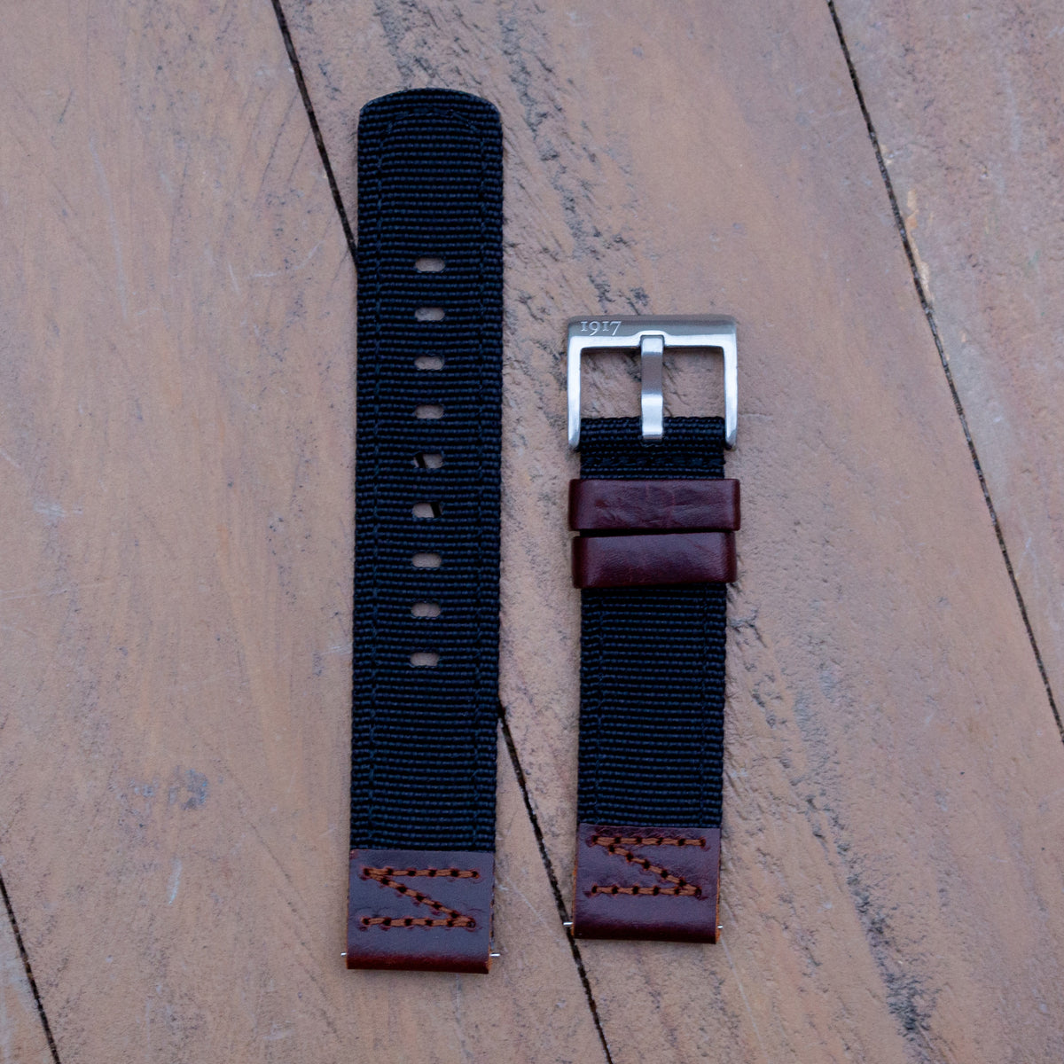 Pioneer Horizon - Nylon Leather Watch Strap - Black + Brown