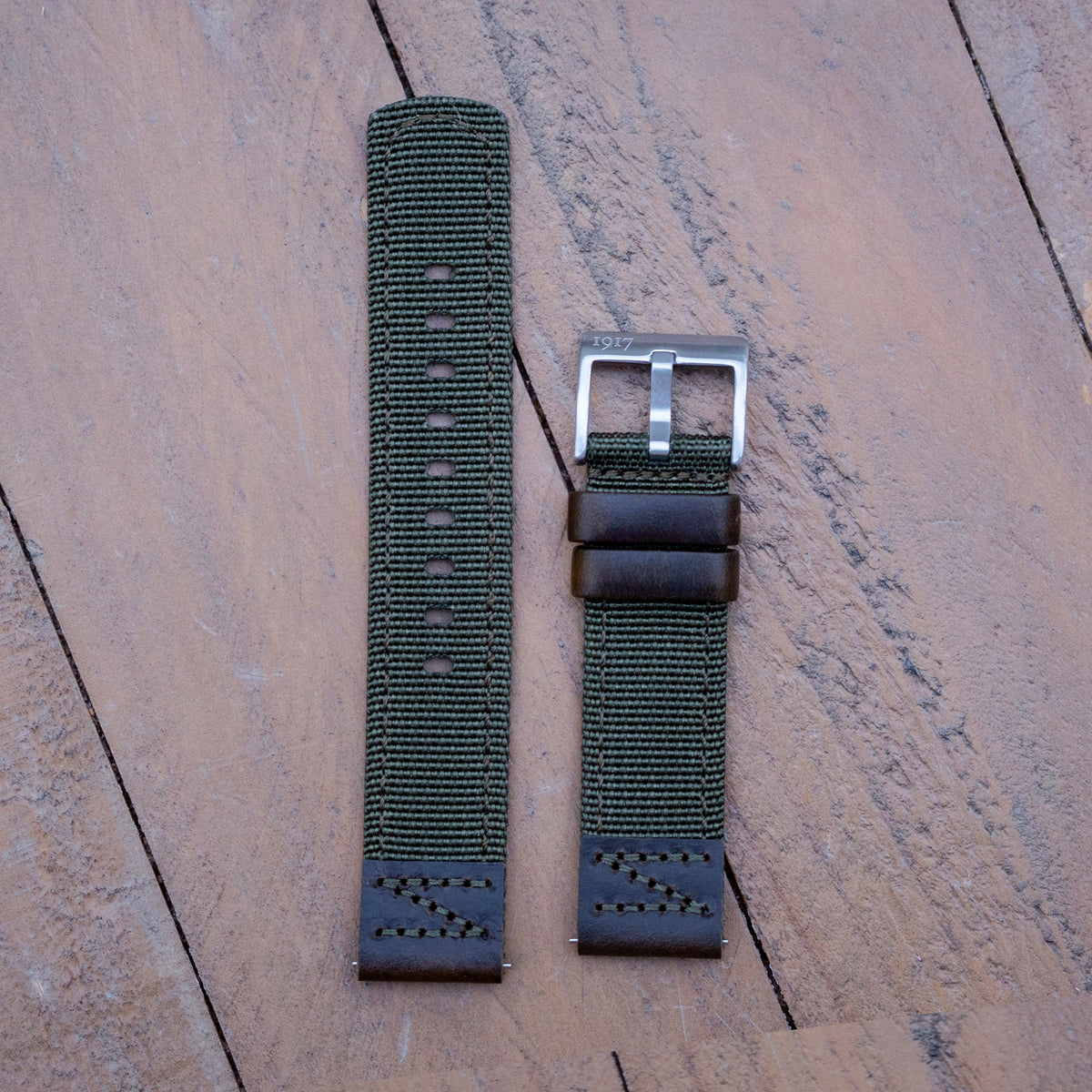 Pioneer Horizon - Nylon Leather Watch Strap - Green + Brown