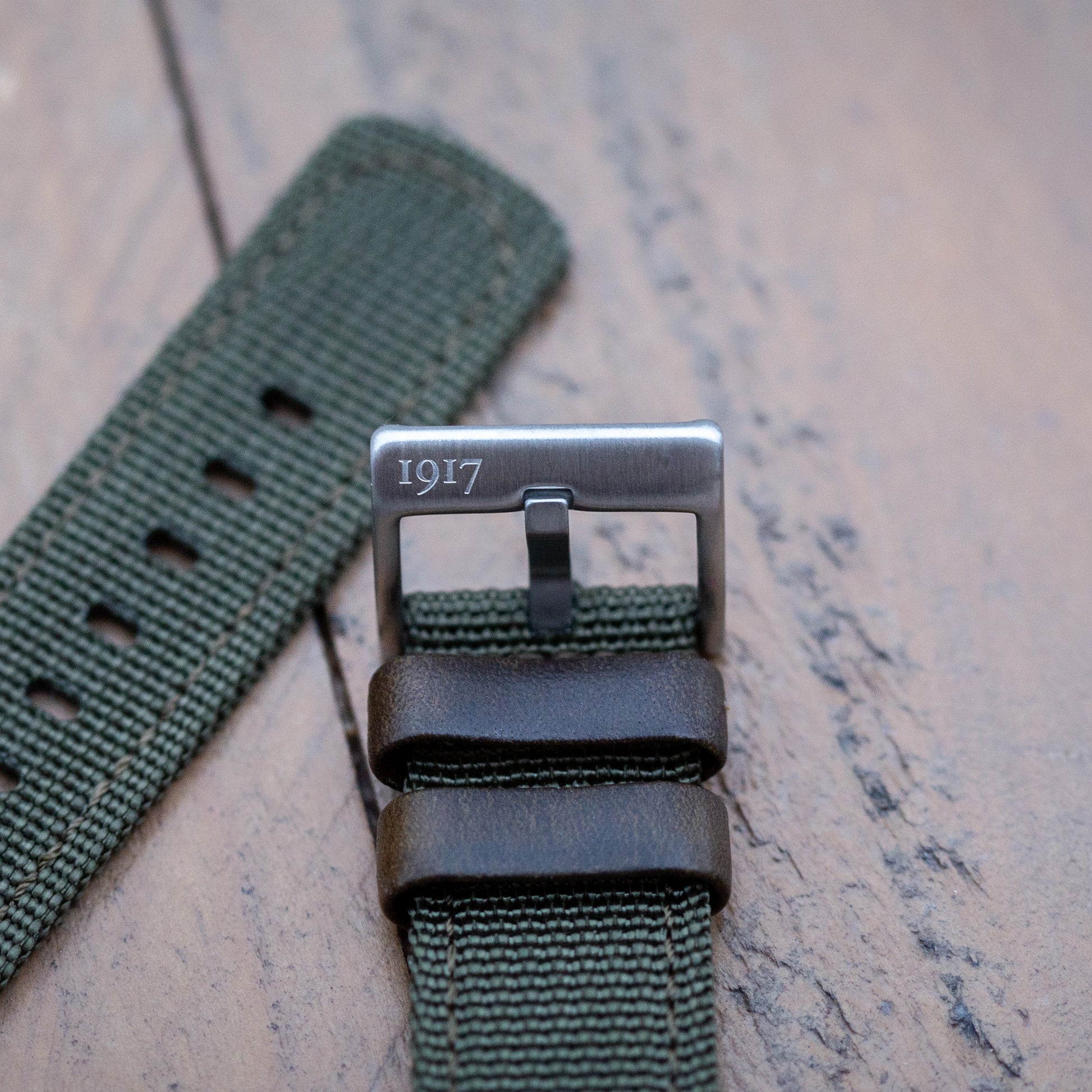 Pioneer Horizon - Nylon Leather Watch Strap - Green + Brown
